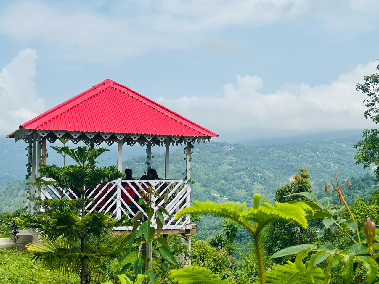 Outdoor seating corner with valley view